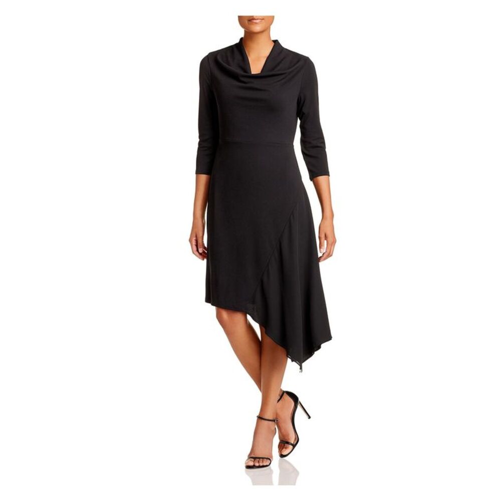 DONNA KARAN Womens 3/4 Sleeve Scoop Neck Above The Knee Formal Hi-Lo Dress